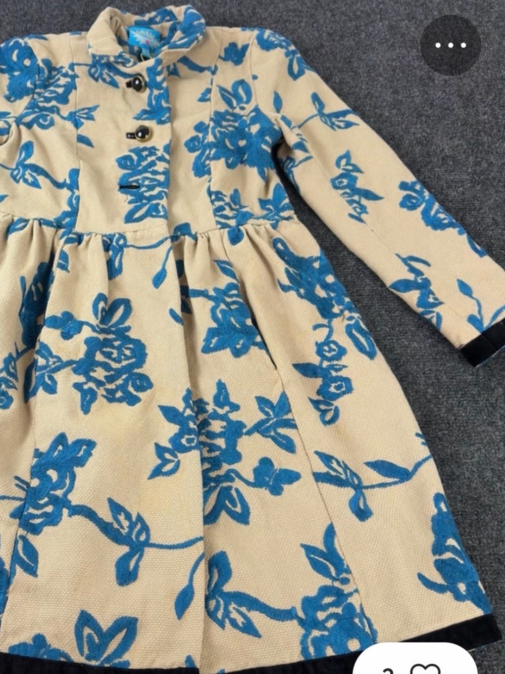 Tracy Reese Cream /blue embroiderd coat with Blue Floral Motif